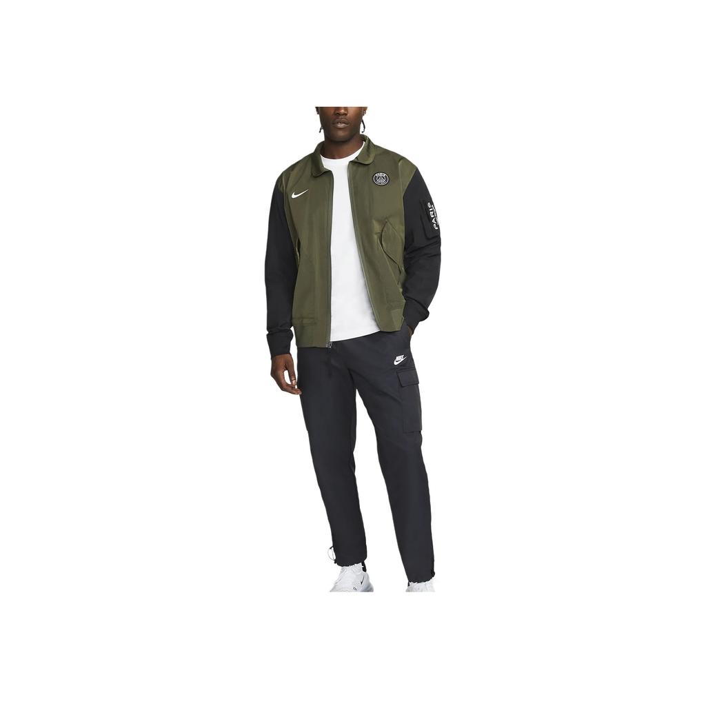 Nike Paris Saint Germain Football Casual Series Pattern Logo Zip Long Sleeve Jacket Men Jacket Green DQ8972-325