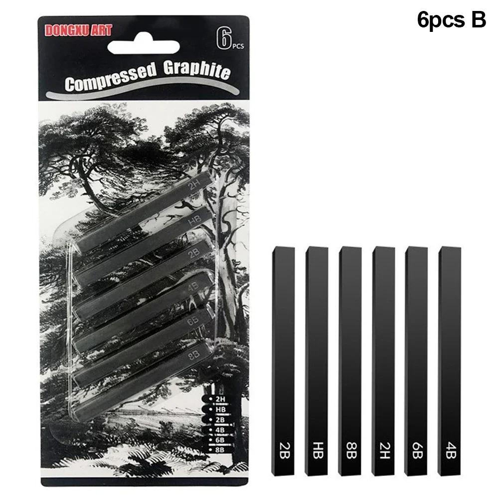 

6pcs Professional Pure Carbon Sketch Carbon Strip Pens Hard/Medium/Soft Woodless Charcoal Pencil Set Drawing Painting Supplies