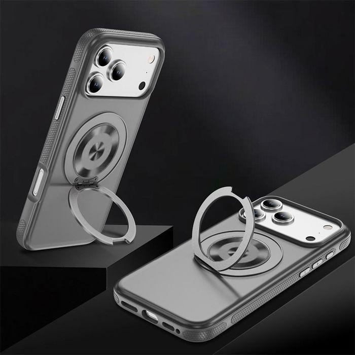 Coque avec Anneau 360° - BOOLING - pour iPhone 17 Pro - Hybride avec Anneau Magnétique Rotatif - Gris