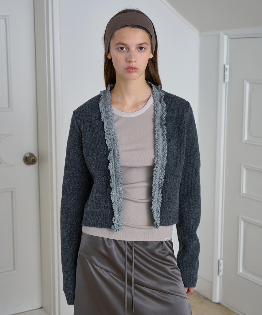 Symmetricpercent Lace 2-Way Cardigan / Charcoal