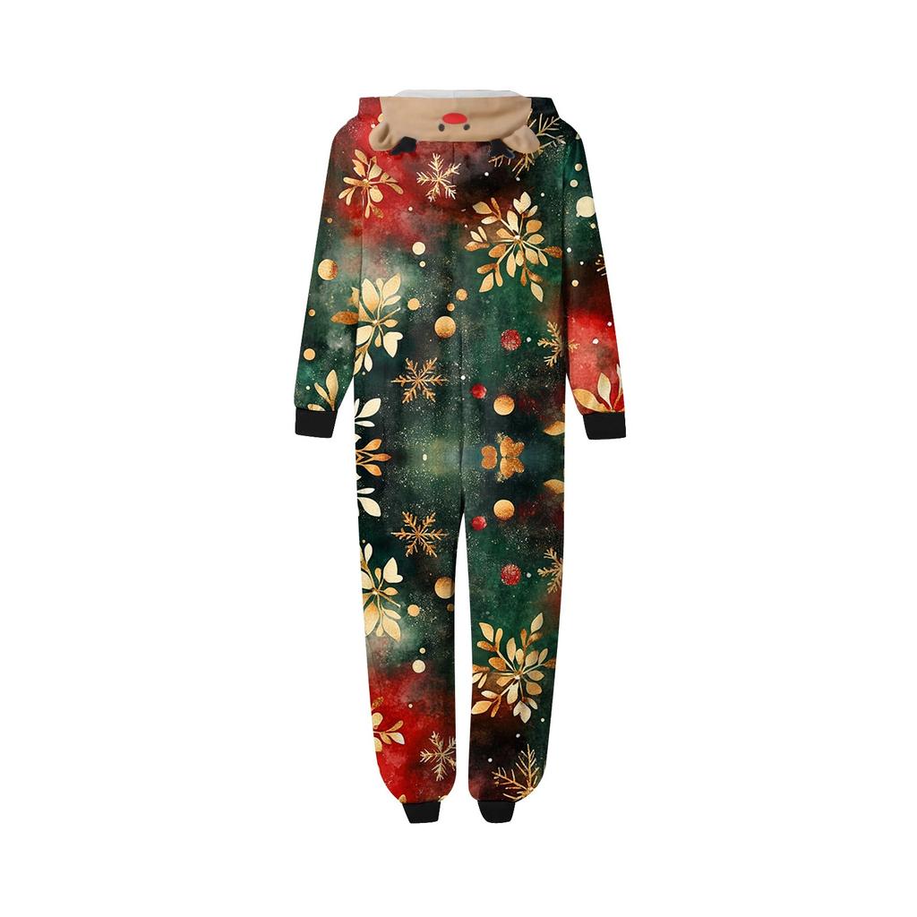 Parent Child Outfit - Christmas Print Family Matching Hooded Long Sleeved Zippered Jumpsuit Set