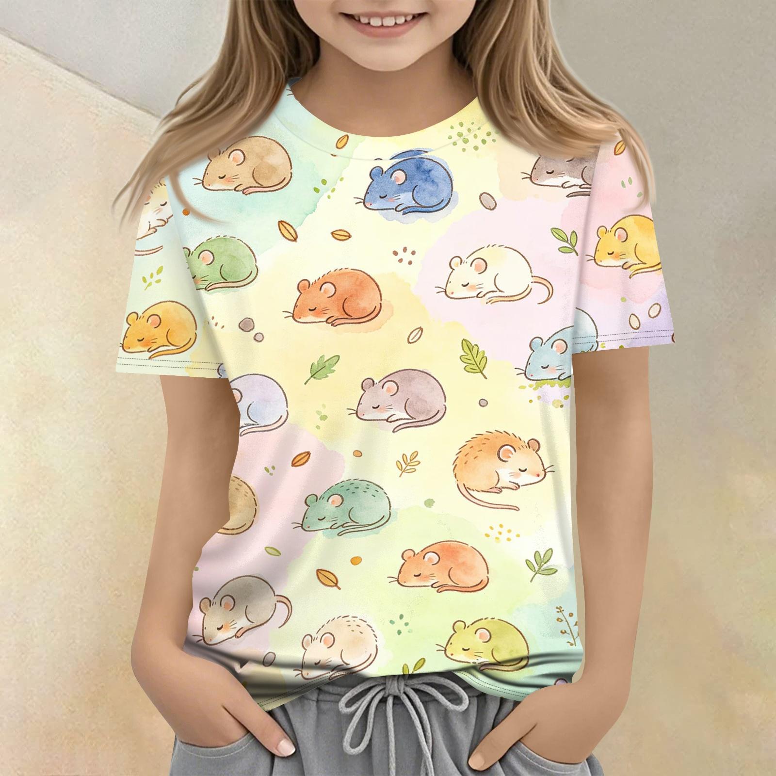 

Kids Animal Print Short Sleeve T Shirt Casual Loose Fit Crew Neck Top Lightweight Comfortable Fabric Suitable for Everyday Wear 140