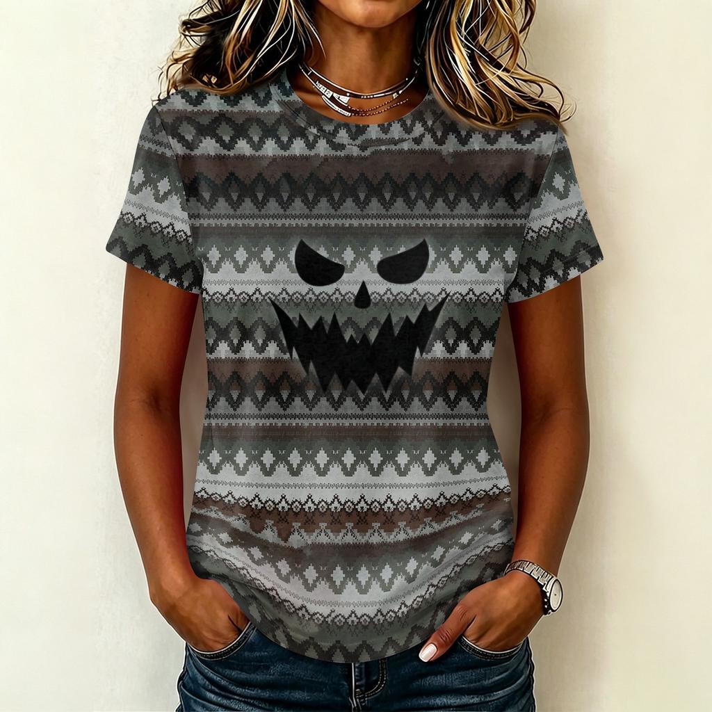 Womens Casual Pullover Short Sleeve T Shirt Halloween Graphic Print Top Lightweight Comfortable Fit