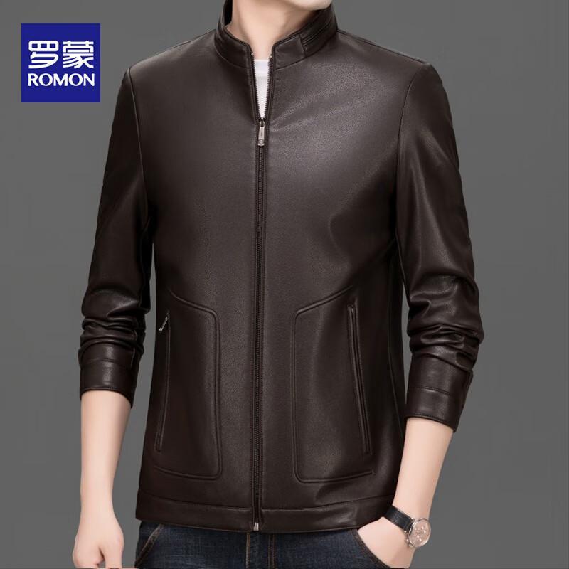 ROMON Men's Faux Leather Stand Collar Jacket LMDH8065
