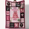 1pc Pink Pig Pattern Fleece Blanket Festive Winter Holiday Throw Blanket Portable Cozy Throw Blanket for Couch Bed Gift for Home