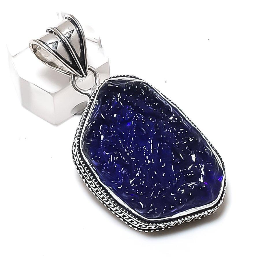 

Natural Blue Moldavite Gemstone 925 Sterling Silver Jewelry Pendant 2.05 t6y52