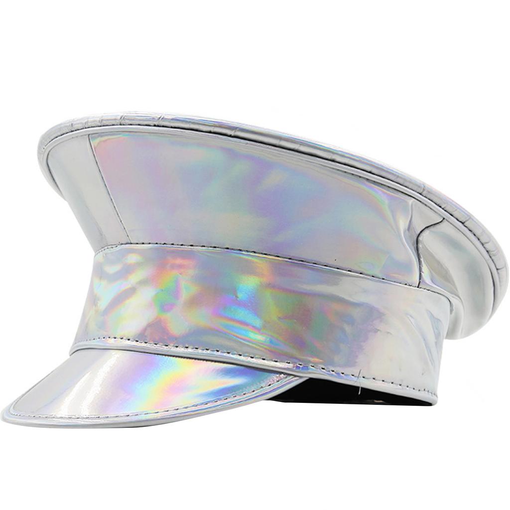 PatentLeather Military Hat for Women Novelty Glitter Party Hat Sergeant Captain Cap for Stage Club Bachelorette Party