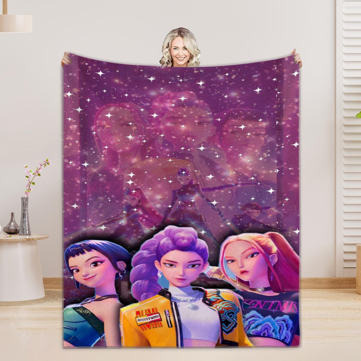 

Kpop D-Demon H-Hunters Flannel Blanket For Office Home Camping Nap Leisure Blankets Birthday Gifts For Girls Home Decor 75x100cm