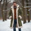 Men Fleece Lined Trench Coat Hooded Long Warm Jacket Wind Proof  Jacket Coat With Pockets