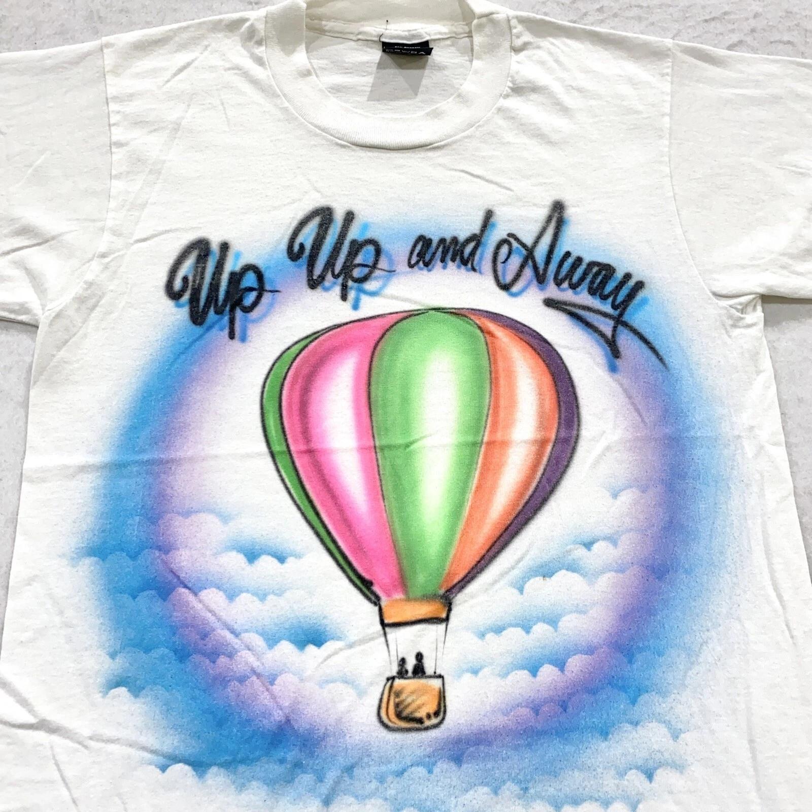 

vintage 90s AIRBRUSHED ART HOT AIR BALLOON UP UP & AWAY T-Shirt XS soft thin 4XL