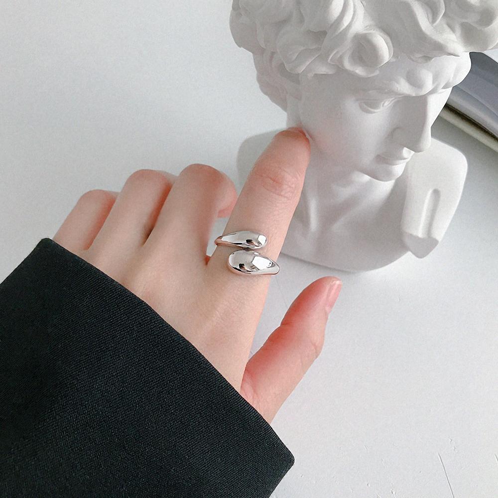 eManco Double Opening Ring Glossy Feather Design Ring  Stainless Steel Women's Fashion Jewelry