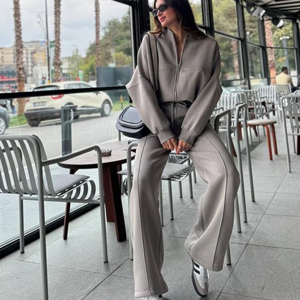 

Женский осенне-зимний повседневный кардиган однотонного цвета, спортивный костюм, модный уличный стиль, куртка с длинными рукавами, длинные брюки, набор из двух предметов XL