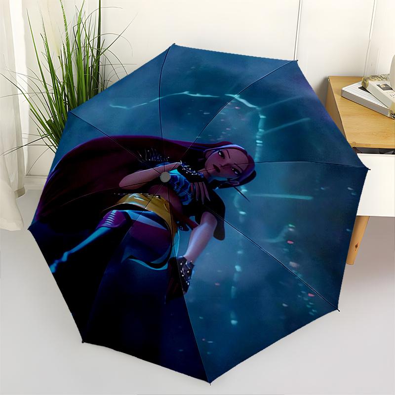 

KPop Demon Hunters Automatic opening and closing folding umbrella with 8-rib frame and compact travel design, perfect for all occasions | St