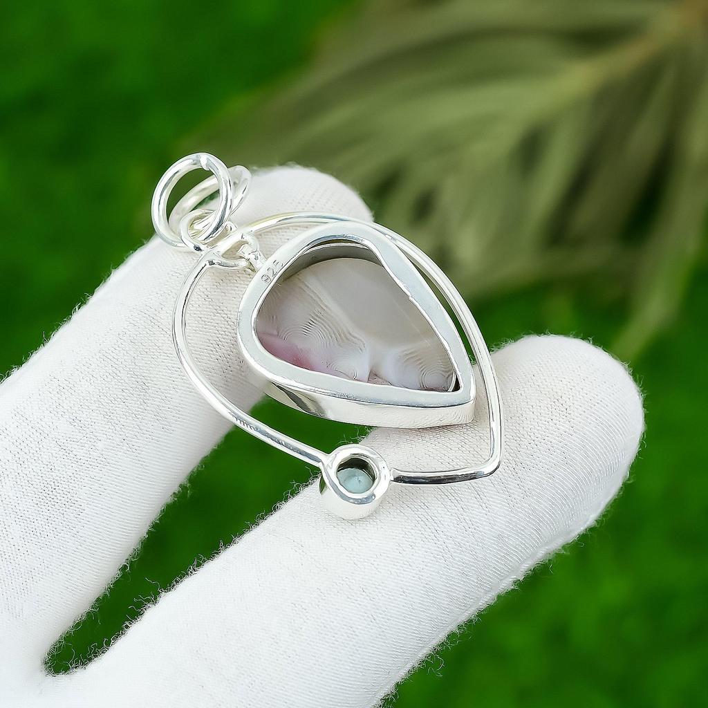 925 Silver Natural Crazy Lace Agate Topaz Anniversary Bezel Wife Pendant Jewelry