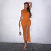 Euro-American Women's Solid Sleeveless Midi Dress 2023 - Elegant Slim Fit, Sexy Slit Design for Spring/Summer