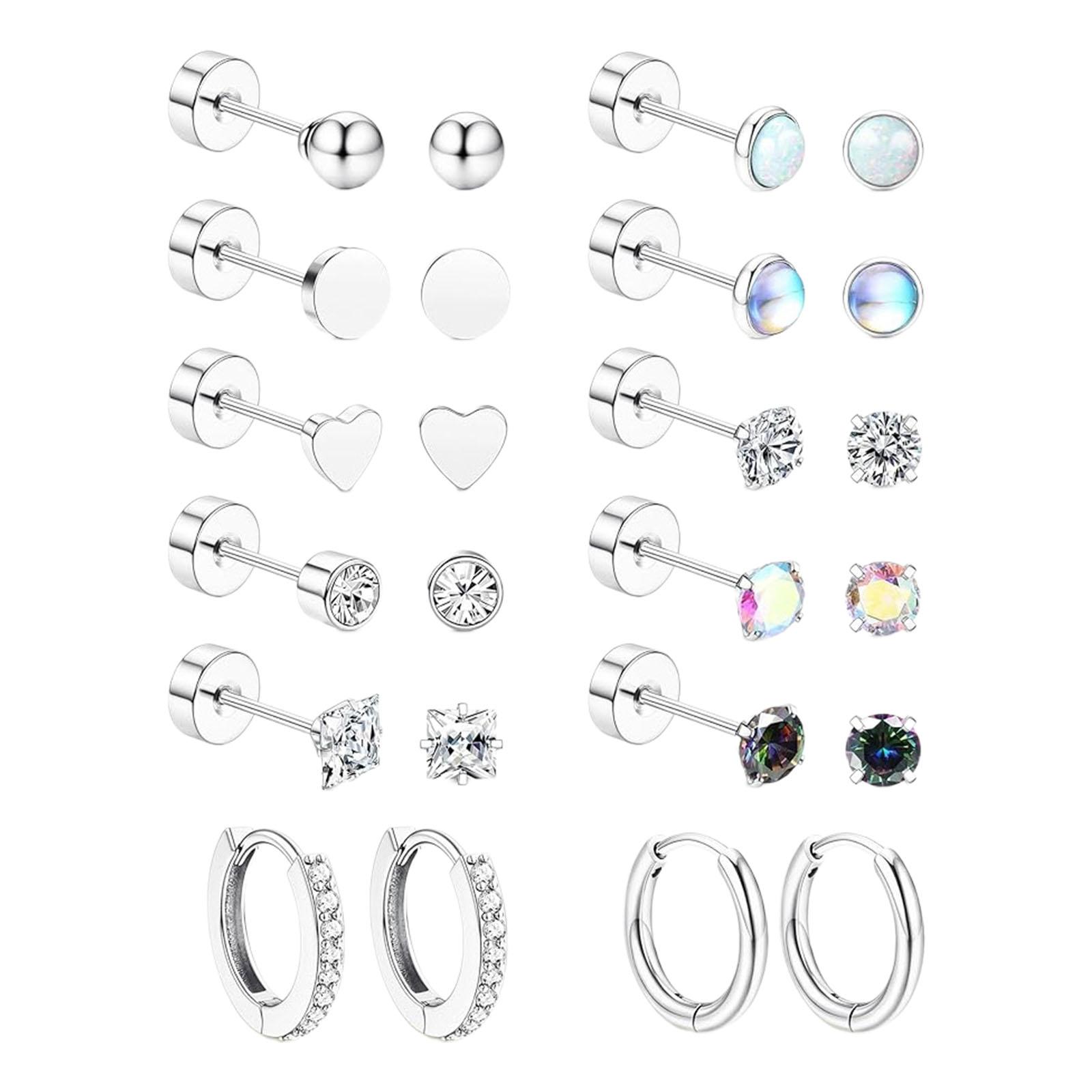 

Набор из 12 пар разнообразных серег-гвоздиков и серег-колец. Изысканный набор серег из нержавеющей стали для модных личностей.