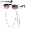 Fashion Small Irregular Sunglasses Women  Luxury Brand Designer Trendy Polygonal Sun Glasses Ladies with Metal Eyewear Chain