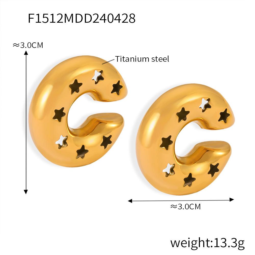 New Geometric Hollow C-Shaped Hollow Ear Clips Titanium Steel Plated 18K Gold Dripping Oil Smooth Design Earrings Versatile Jewelry Women