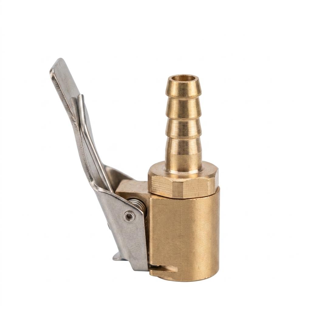 Tire Inflator Adapter with Locking Clip for Car Air Pump Brass Quick Connect Chuck