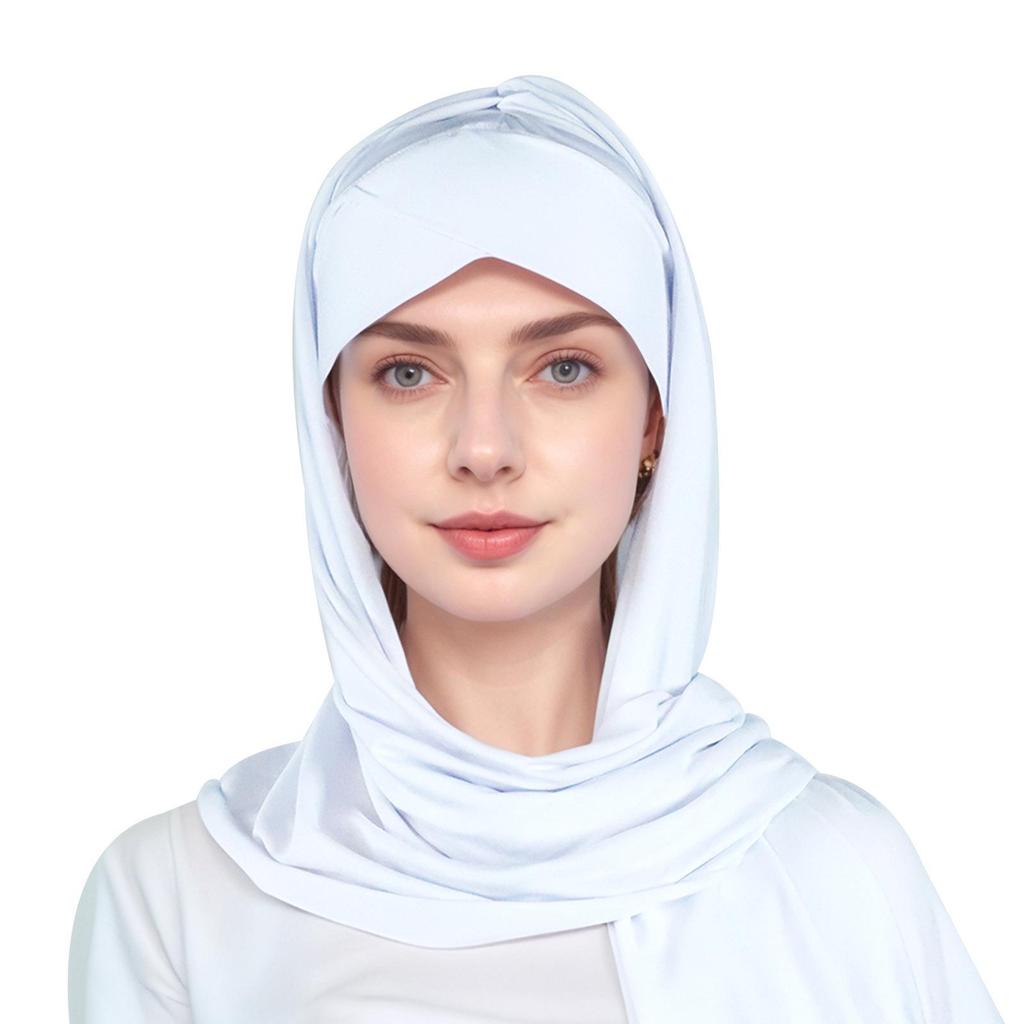 Muslim Fashion Solid Color Criss-Cross Head Wrap with Integrated Sandproof Scarf
