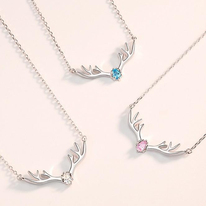 

Rhinestone Reindeer Antler Necklace & Clavicle Chain Set - Korean Style Simple Christmas Gift for Women & Students 925 Silver