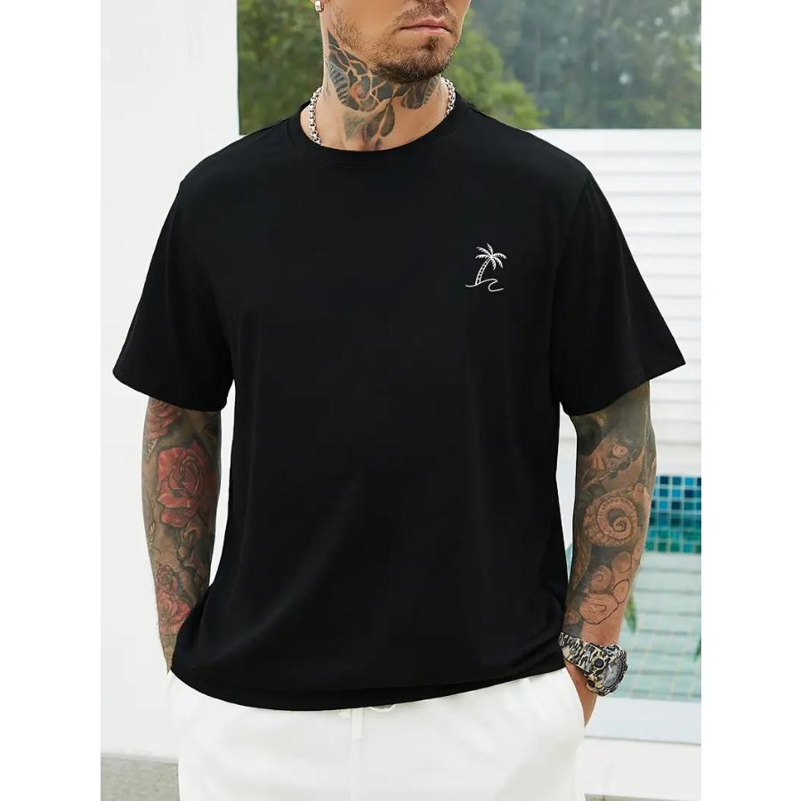 

Мужская футболка из 100% хлопка с графическим принтом кокосовой пальмы, повседневная футболка с коротким рукавом и круглым вырезом, мужская одежда для улицы 3XL чёрный