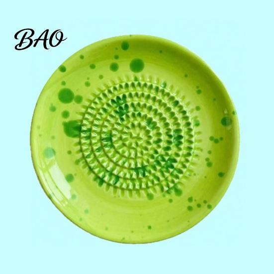 Small Ceramic Grater Bowl, Manual Ginger Garlic Mincer with Ink Splash Pattern, Multi-use Dish Pepper Grinding Plate for Wasabi Daikon, Dishwasher