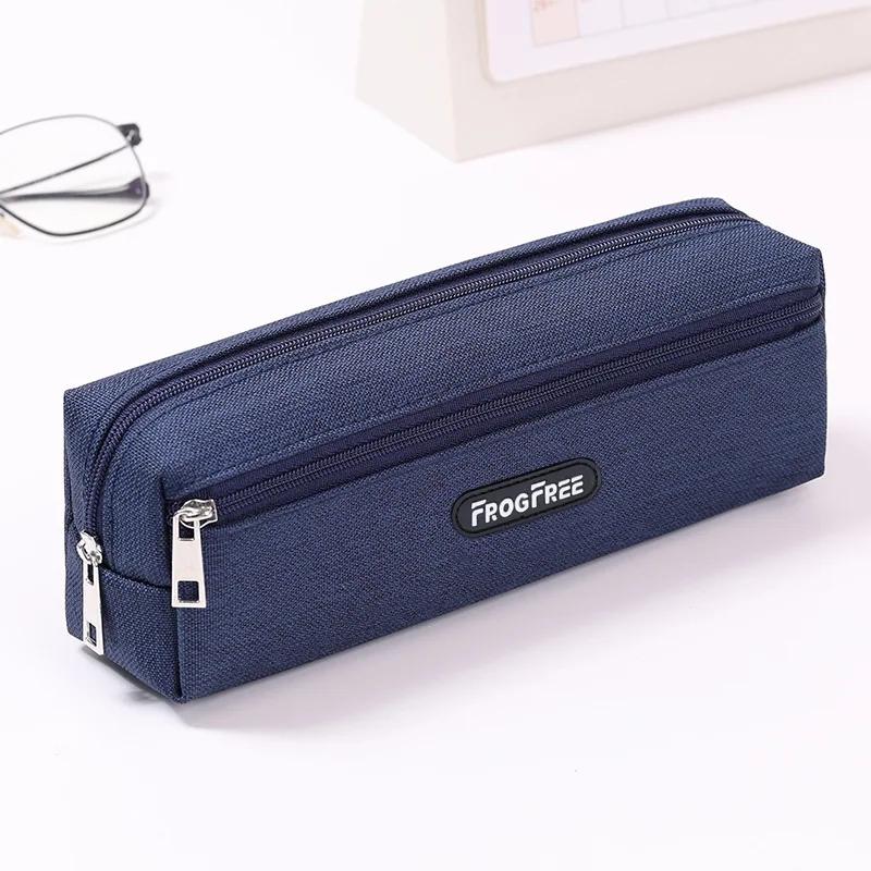 New Canvas Pencil Case Solid Color School Supplies Stationery Pouch with Zipper Rectangular Pencil Bags Birthday Gifts