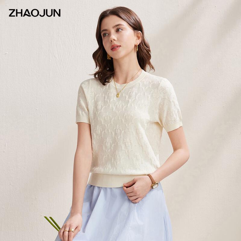 Zhao Jun Retro Jacquard Silk Blend Knit Short Sleeve T-Shirt M