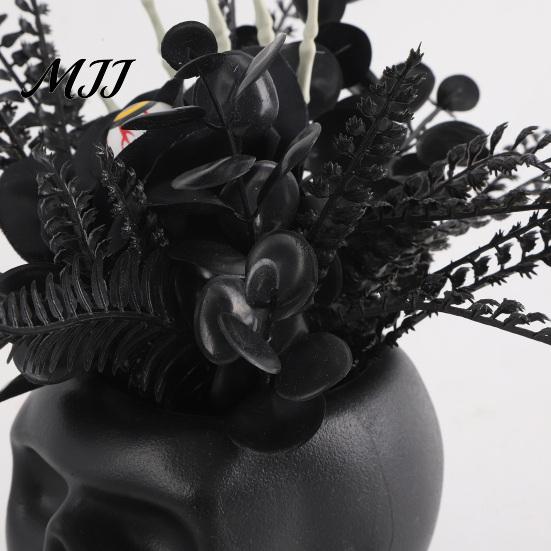 Durable Plastic Skull Spooky Figurine, Black Red Rose Creepy Eyeballs Skeleton Halloween Ornament Table Centerpiece for Tabletop, Desk, Mantel, Shelf,