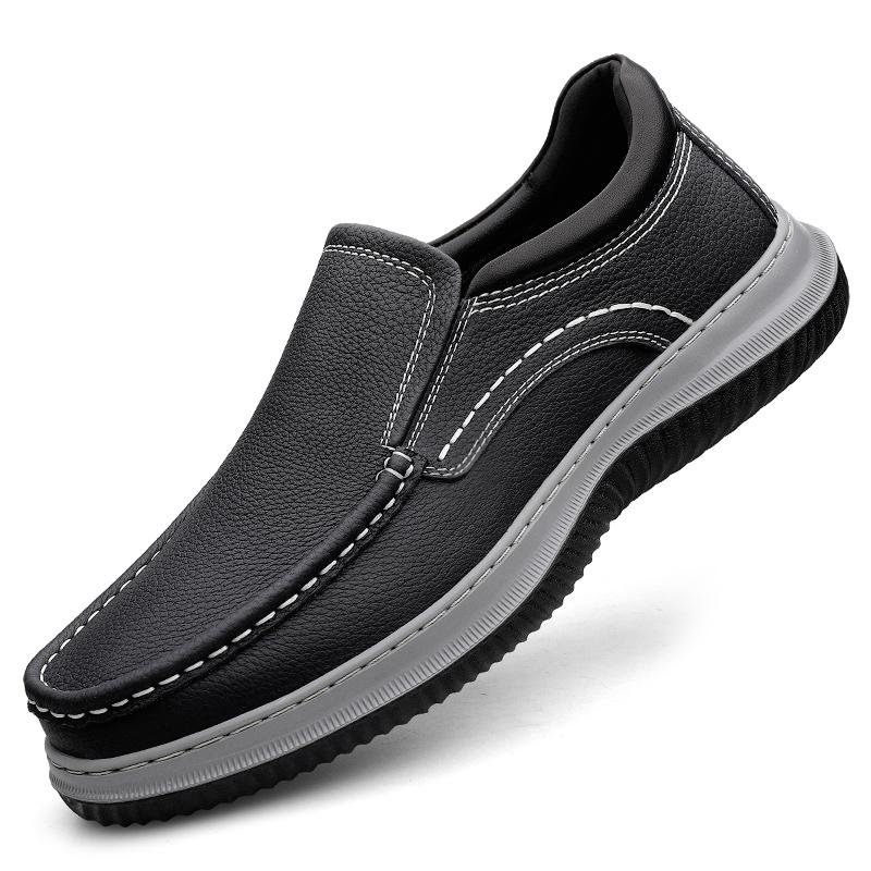 

Fashion Genuine Leather Men Business Loafers Antiskid Casual Leather Walking Shoe Classic Flats Designer Outdoor Driving Minimalist Shoe 46 чёрный