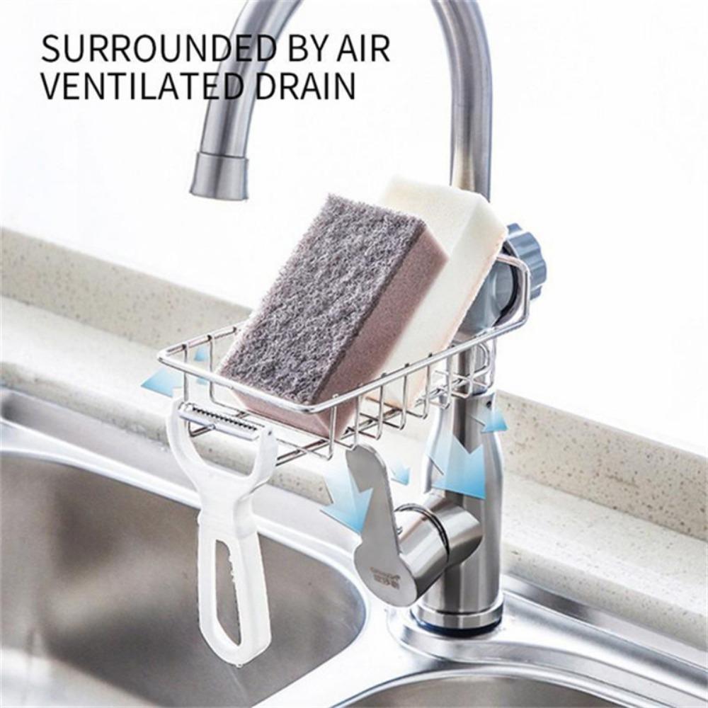 Adjustable Stainless Steel Kitchen Faucet Shelf, No Drilling Required, Space Saving Storage Rack