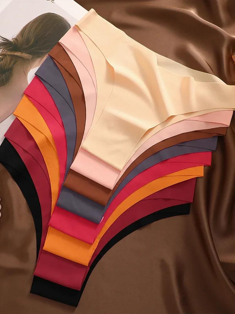 3PCS Women Seamless Brazilian Panties Ultra-thin Maillard Panties Ice Silk Underwear Sexy Panty Low Waist G-string Female Solid