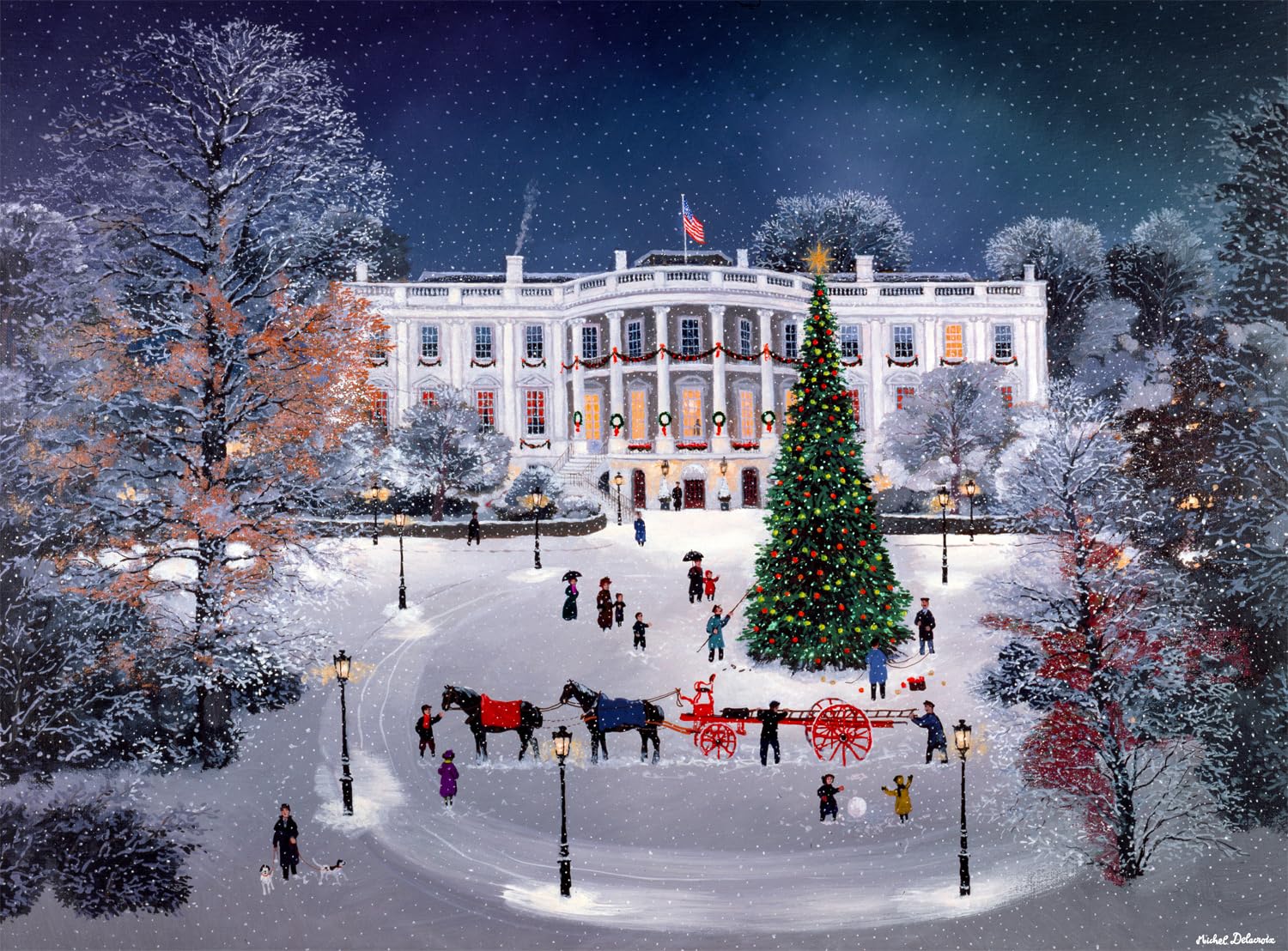 Buffalo Games – White House in the Snow - Michel Delacroix - 1000 Piece Christmas Jigsaw Puzzle - Winter Puzzle for Adults - Precisely Cut Pieces, Fes