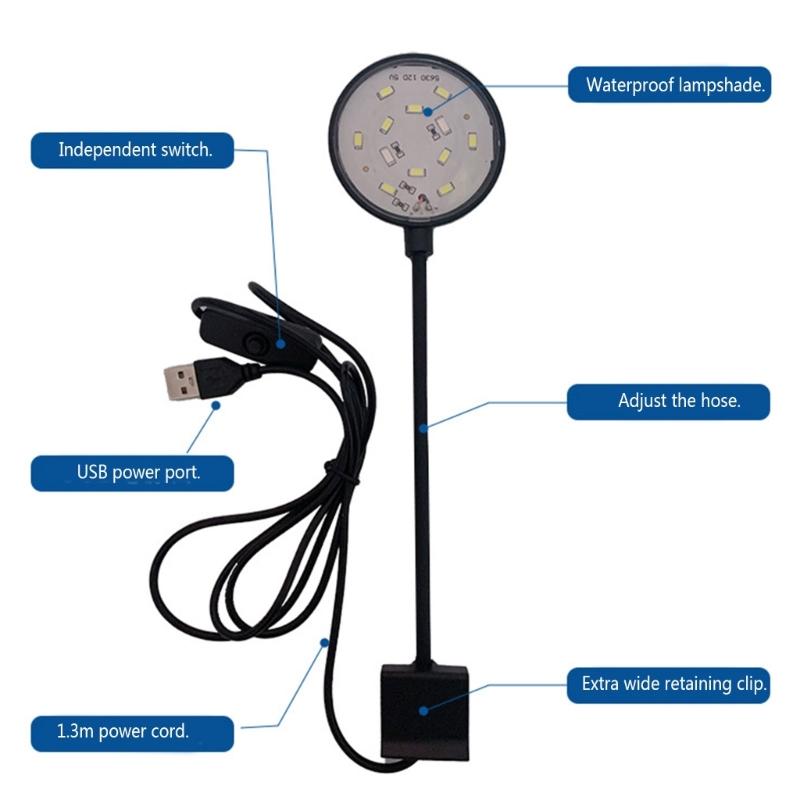 Aquarium LED Klemmlampe 360 Grad flexibel zur Einstellung der Beleuchtung Beleuchtet Aquarien ohne Strahlung Breiter Clip