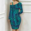 Women Plus Size Cold Shoulder Long Sleeve Multicolor Wildflower Print Irregular Slit Bodycon Midi Dress