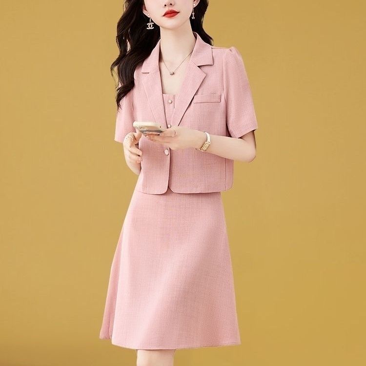 Commuting Dress Temperament Socialite Women's Summer Suit Suspender Skirt Two-piece Set