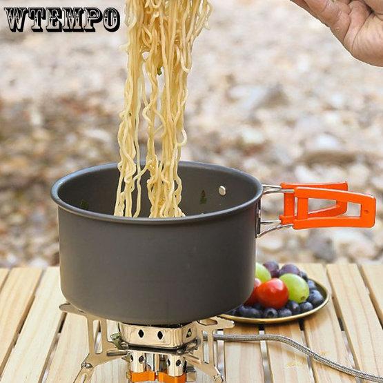 WTEMPO Veselă de gătit pentru exterior Veselă de picnic Set ceainic Echipament de camping Aragaz cu casetă Veselă portabilă