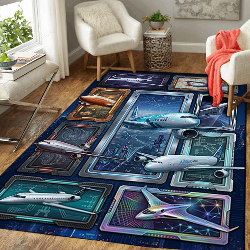 Aircraft Innovations Showcase Pattern Rug Floor Mat for Living Room or Bedroom Soft and Comfortable Carpet a Gift for Birthday and Holiday.