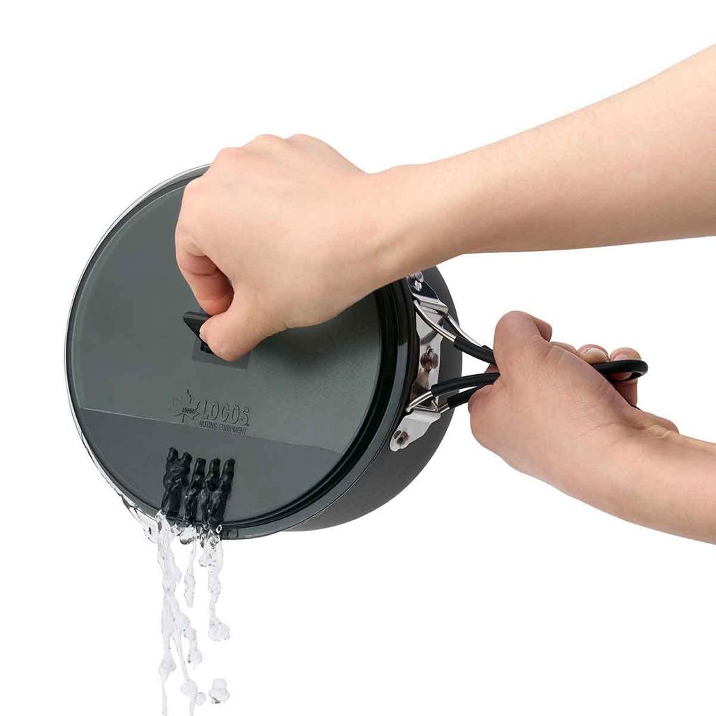 LOGOS LOGOS Drainer Cookware Set 81210211 Gray [Pot] (Approx.) Diameter 16.5cm x Height 8.2cm / Total Length 25cm Camping Hard Anodized
