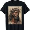 Schwarzes Jesus-Shirt, Unisex-T-Shirt mit Jesus-Gesicht, Kreuz und Dornenkrone.