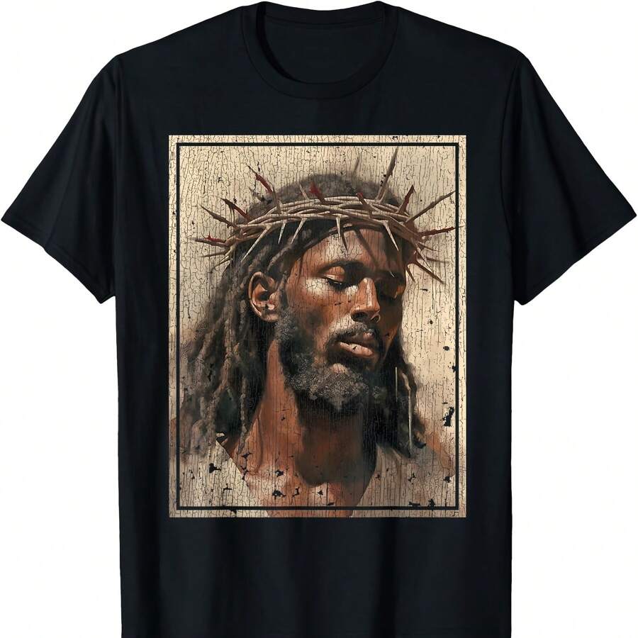 Black Jesus shirt, unisex T-shirt with Jesus face, cross, and crown of thorns. M