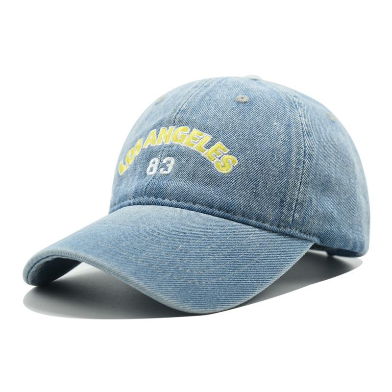 Unisex Summer Top Quality Embroidered Stitching Los Angeles Washed Denim Baseball Cap Hat For Women Sunshade Outdoor Adjustable Visor Cap