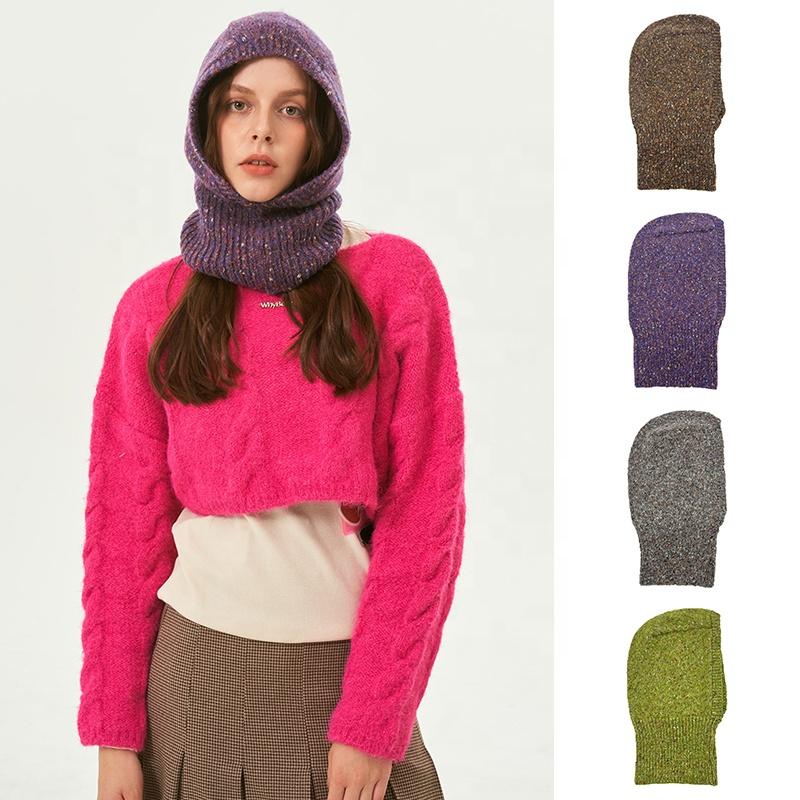 New Design Balaclava for Woman Girls Knitted Hoodie Beanie Hat Outdoor Winter  Windproof Balaclava Facemask