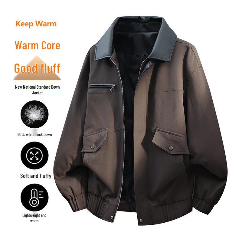 Japanese Trendy Brand: Men s White Duck Down Luxury Winter Workwear Jacket 2XL