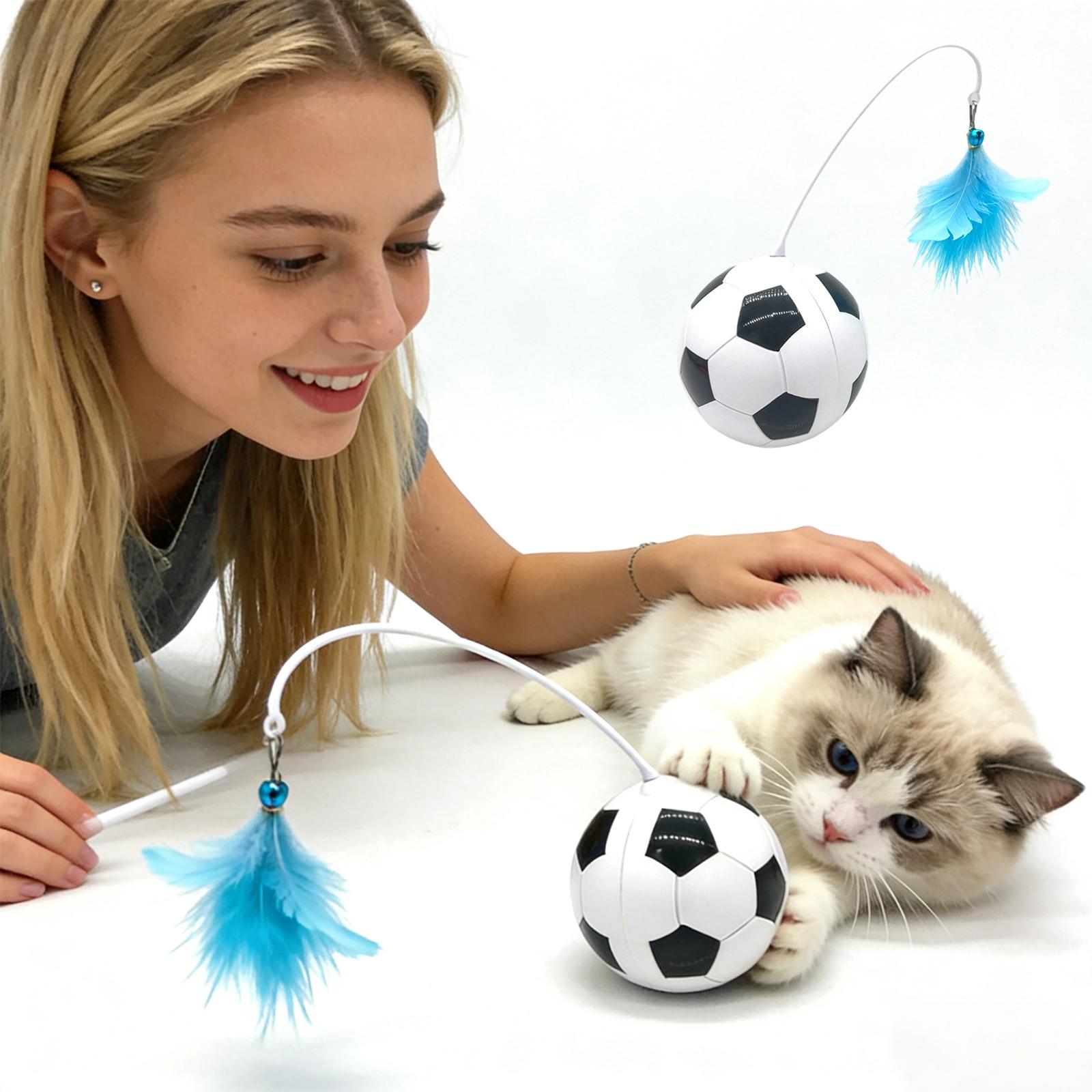 

Interactive Cat Toy Soccer Ball with Attached Feather Teaser Durable Material for Indoor Pet Play and Exercise One Size