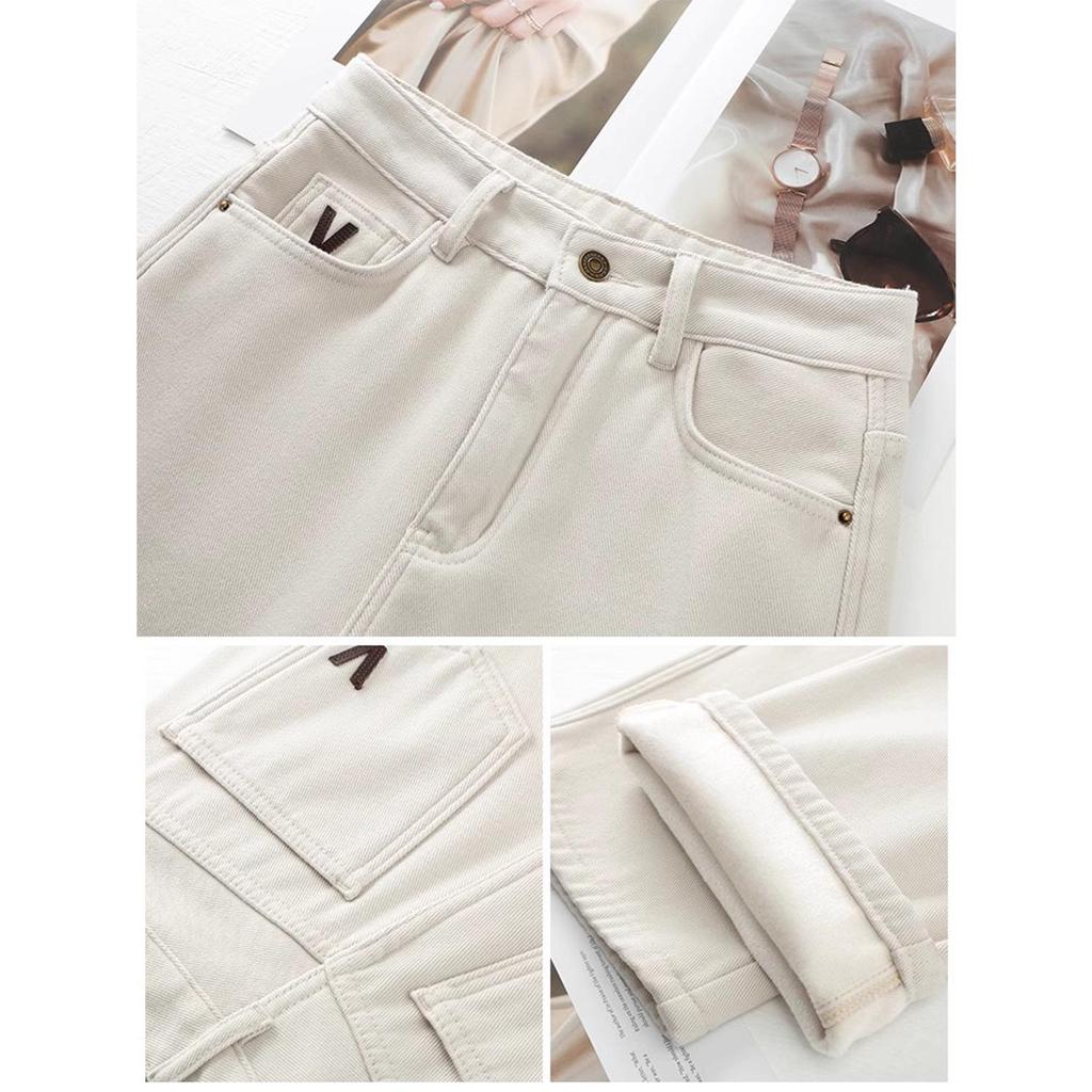 2025 Retro Yellow Plus Velvet Wide-Leg Women's Jeans: Spring & Autumn Collection