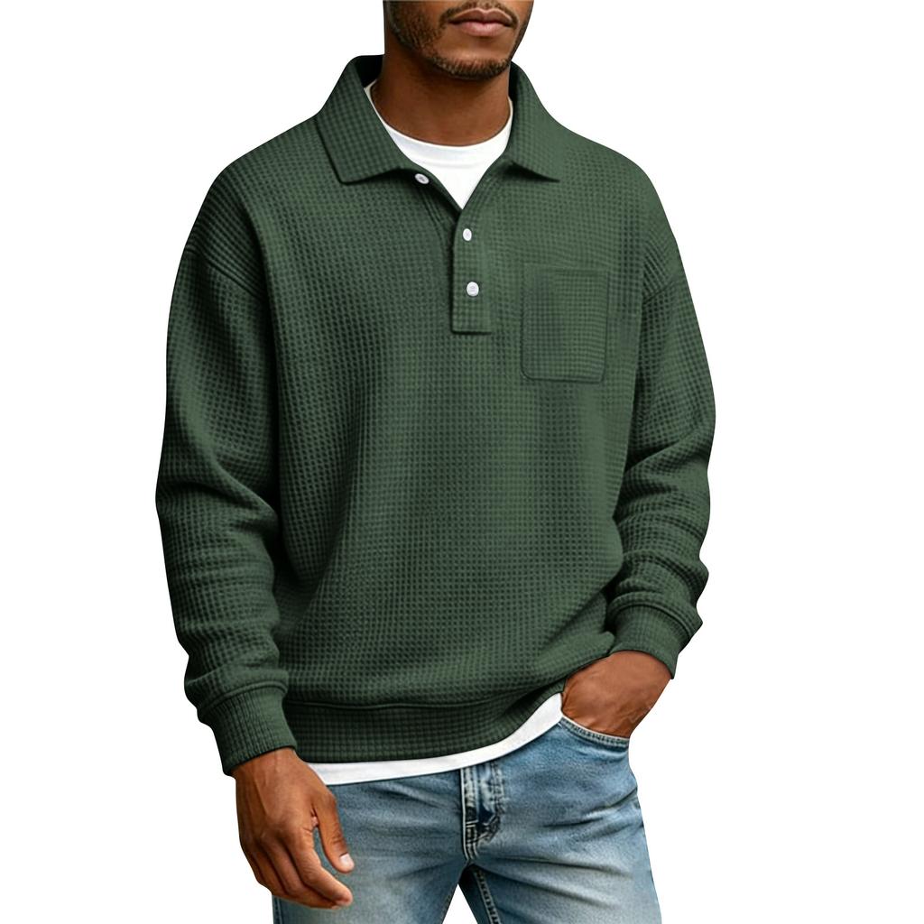 Men's Single Button With Pocket Long Sleeve Casual Sport T-Shirt