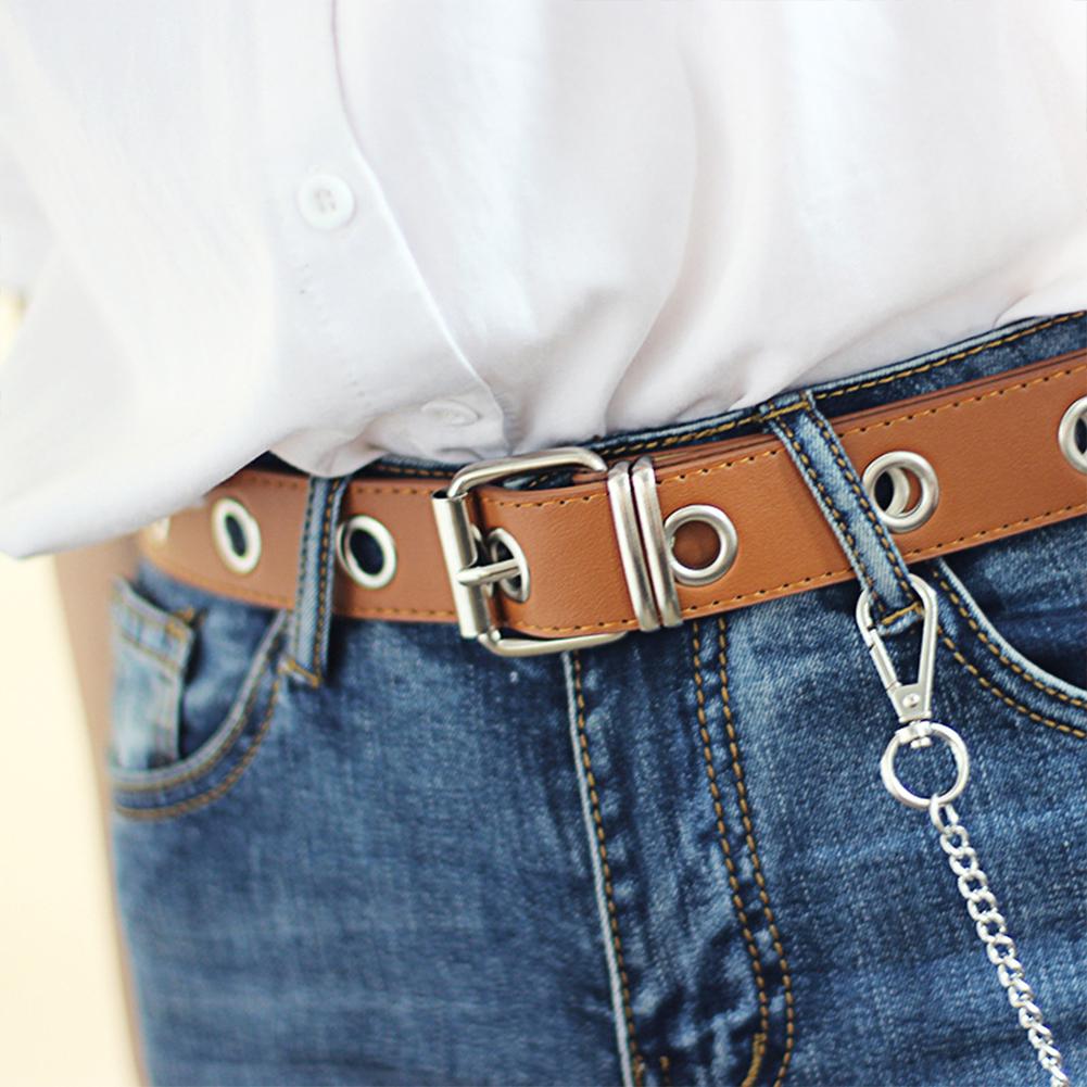 Women Fashion Imitation Leather Round Ring Chain Decorative Waist Belt