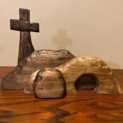 Zestaw scen zmartwychwstania wielkanocnego szopka Jezusa drewniany krzyż pusty grób statua ozdoby na prezent urodzinowy w domu